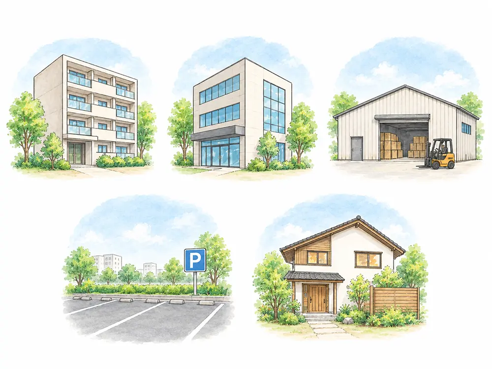 賃貸・事務所・倉庫・駐車場・民泊の活用イメージイラスト