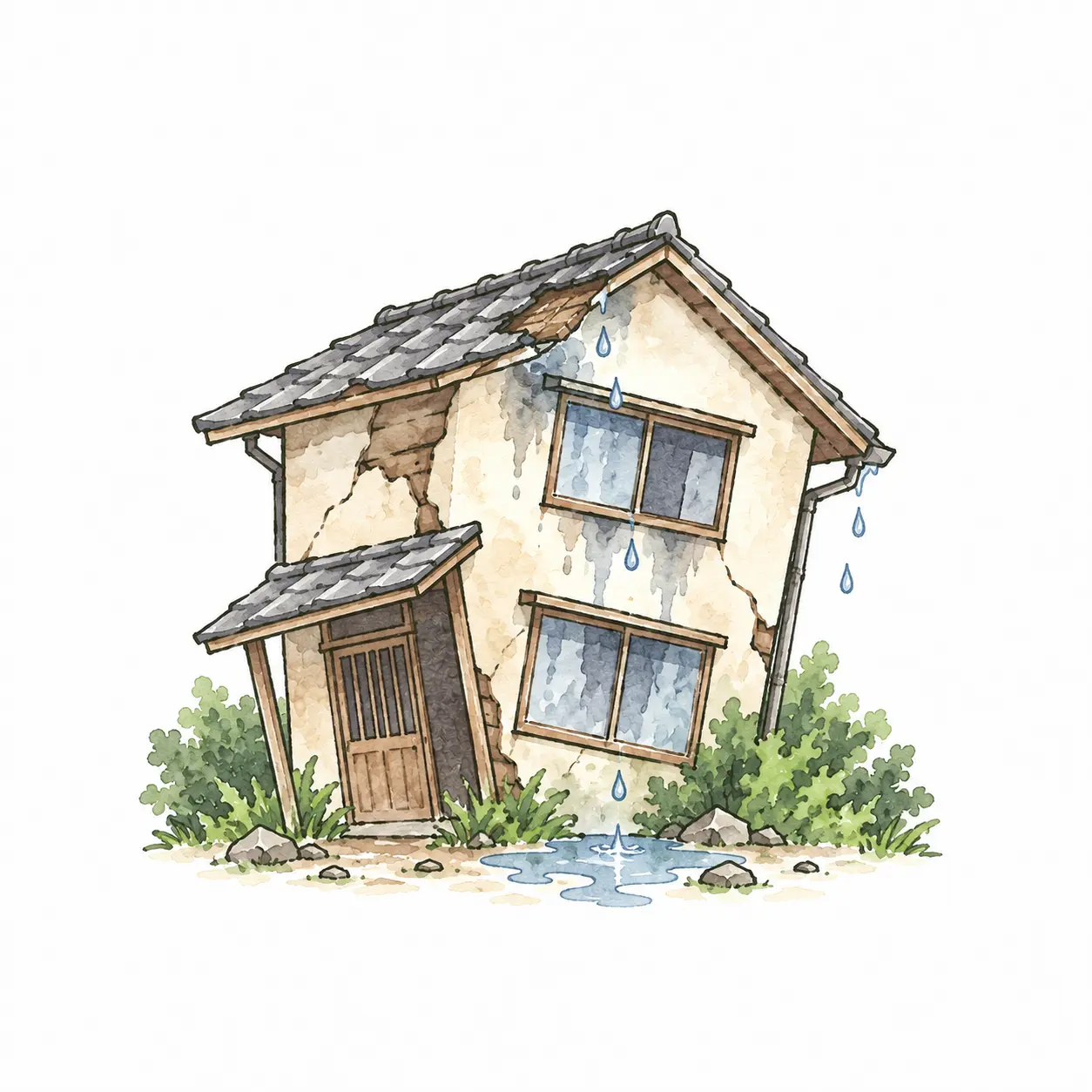 傾き・雨漏りありの空き家